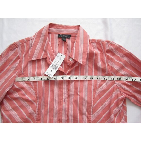 New Women Studio Chereskin Stripes Button Down Long Sleeve  Blouse Sz M (WB102) - Picture 3 of 10